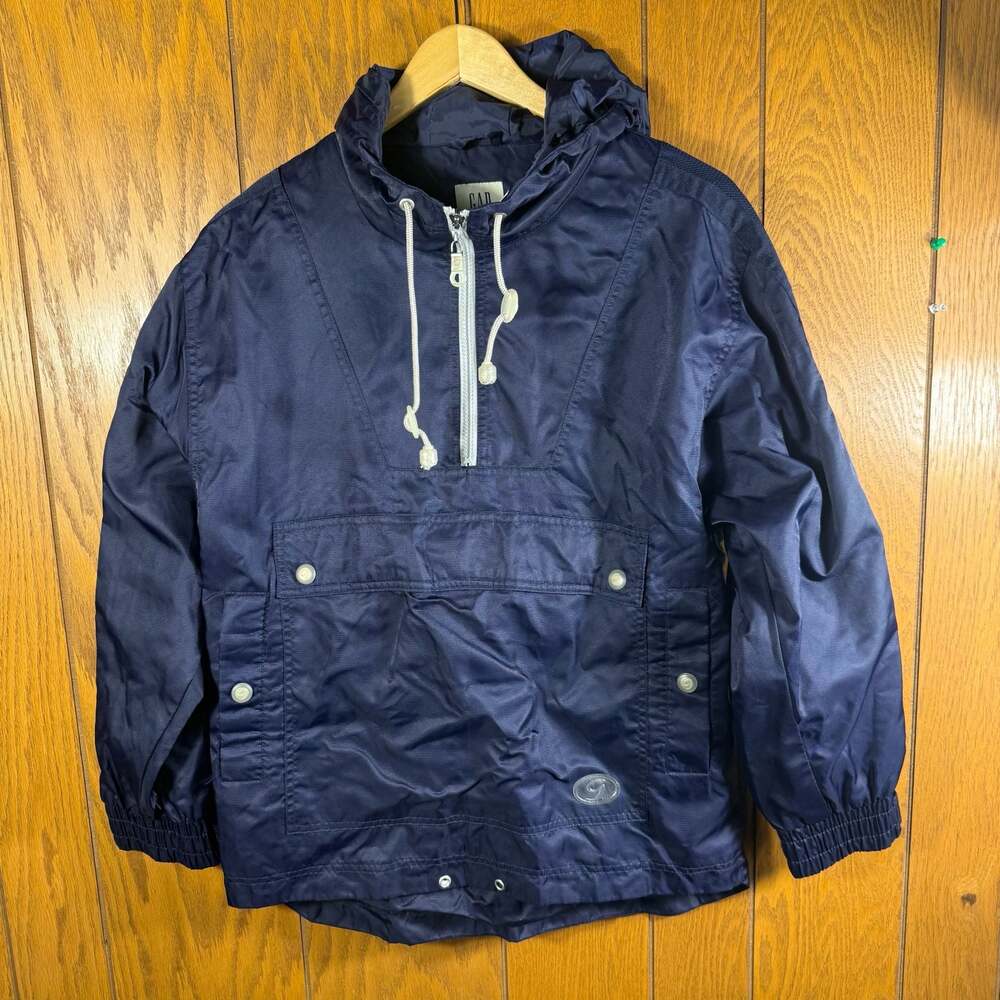 Vintage 90s Gap Navy Blue Nylon Hooded Anorak Pullover Jacket Size XS